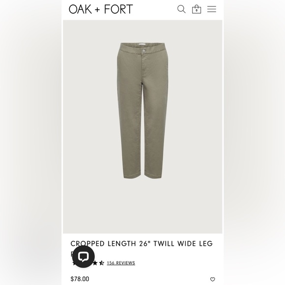 Oak + Fort Cropped Twill Wide Leg Pant - Size small - Picture 1 of 6